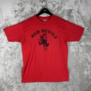 Vintage Hanes Red Devils Graphic T Shirt Mens Large 80s 90s USA Single Stitch